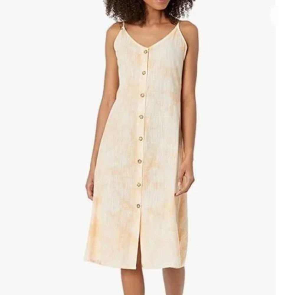 Roxy Wild Ties Button Down Midi Dress Orange Sz S